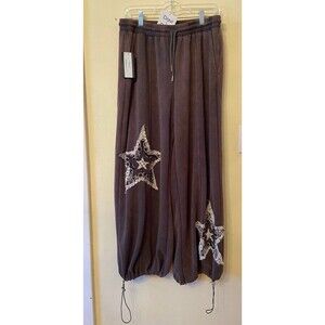 Davi & Dani pants mineral washed Star Patches Casual joggers boho Sweatpants new